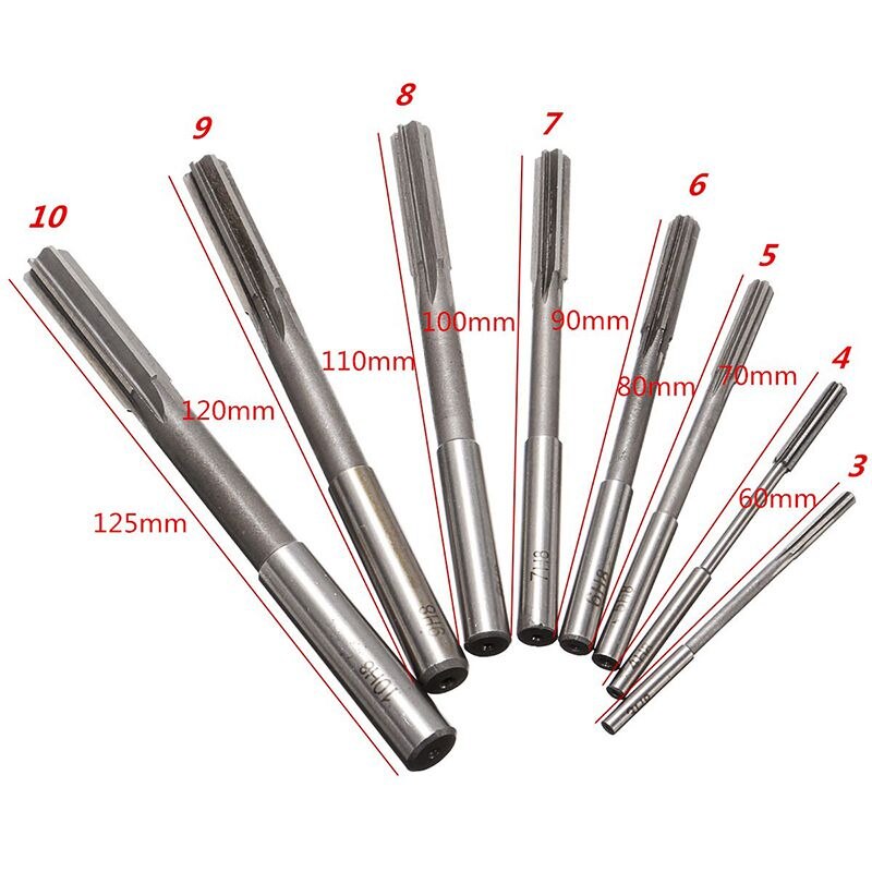 8pcs/set HSS H7 Machine Reamer Straight Shank Chucking Reamers Set Cutter Tool 3/4/5/6/7/8/9/10mm