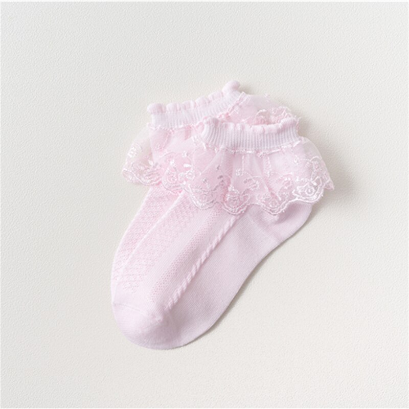 Summer Kids Socks Baby Girl Ruffle Sock Cute Baby Frilly Toddle White Pink Lace Kid Socks For Girls: Pink / 4-7 Years