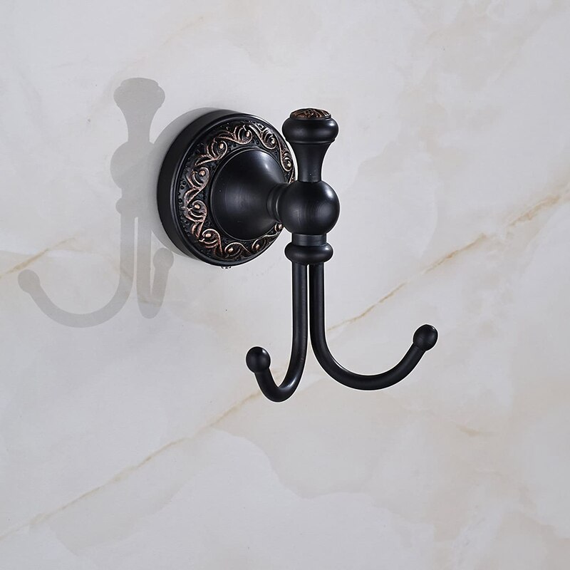 Wall-Mounted Bath Towel Hook Double Hook Coat Hook Drying Rack Oil Wipe Copper