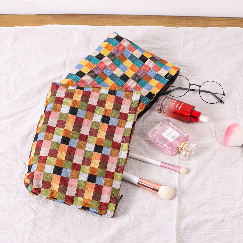 Purdored 1 Pc Vrouwen Kleur Mozaïek Cosmetische Tas Grote Reizen Rits Vrouwelijke Cosmetische Tas Make Organisatoren Beauty Case Waszak