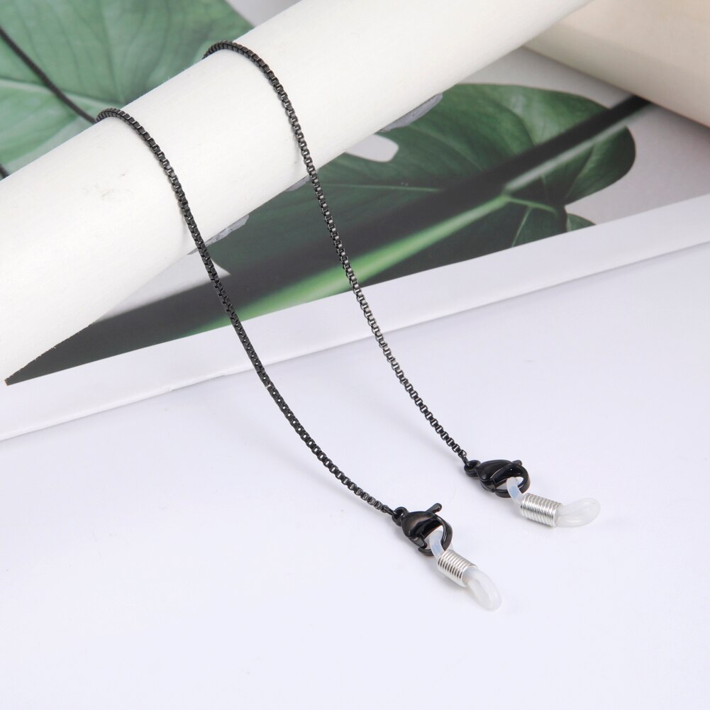 Skyrim Stainless Steel Beaded Glasses Chain Lanyard Women Gold Color Sunglasses Box Chains Eyewear Cord Eyeglass Neck Strap Rope: Box Chian Black