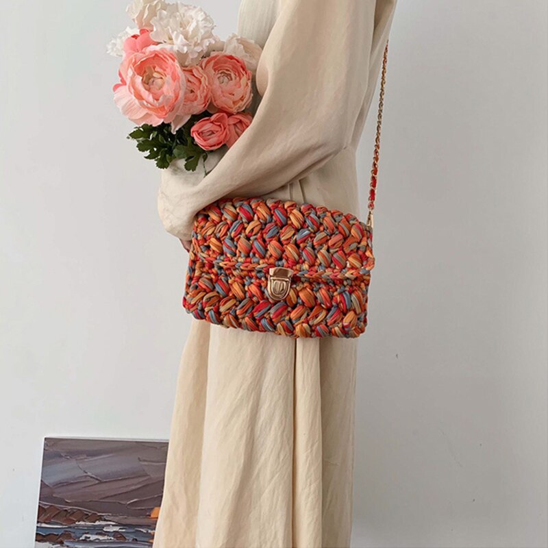 Mode Katoen Geweven Vrouwen Schoudertas Gehaakte Hand Geweven Vrouwen Messenger Bag Keten Vrouwen Tassen Dames Handtassen vrouwelijke Clutch