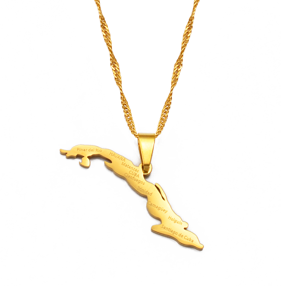 Anniyo cuba kaart met steden kettingen dames, kaart van cuba bedel hanger cubaanse sieraden  #238121