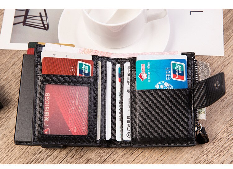 Unisex Aluminum Card Wallet Credit Card Holder with RFID Blocking Card Case PU Leather Card Wallet Carbon Fiber Wallet