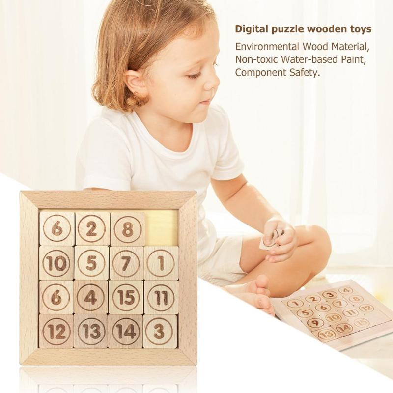 15 Sliding Tiles Puzzel Toy Math IQ Educational Game Wooden Jigsaw Toys Brain Training for Adults Children Aids Math Kids