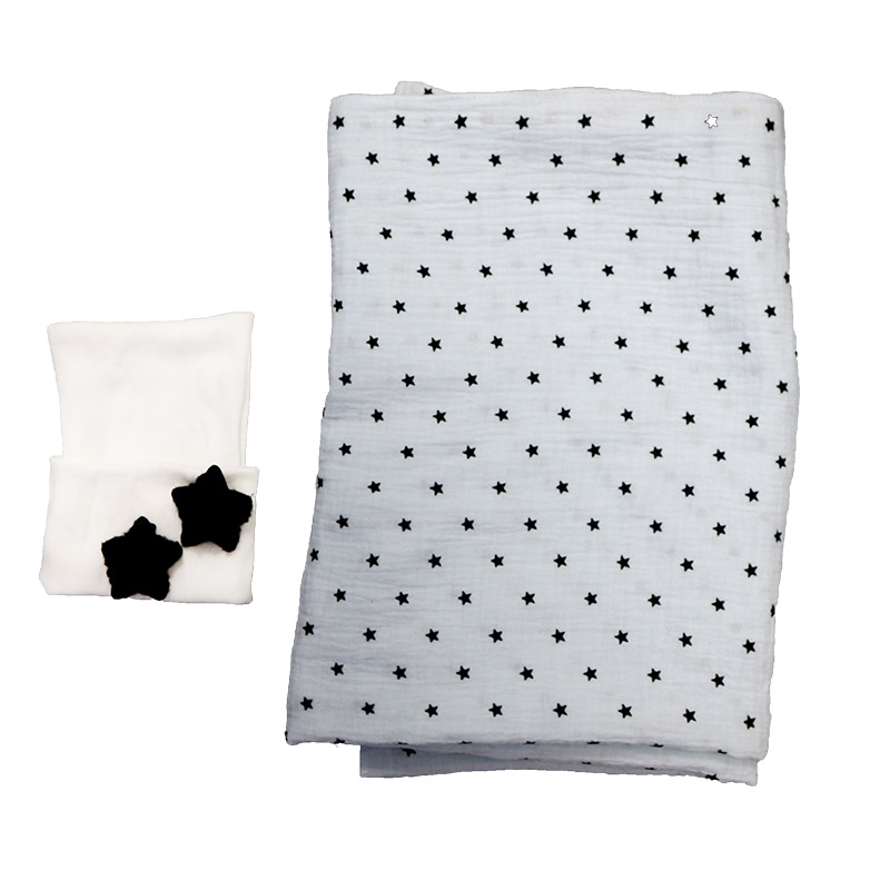 0-3 Maand Nebworn Baby Dekens Hoed Set Zachte Baby Meisjes Ontvangen Inbakeren Deken Mousseline Katoen Stof 4 Layer: blue2