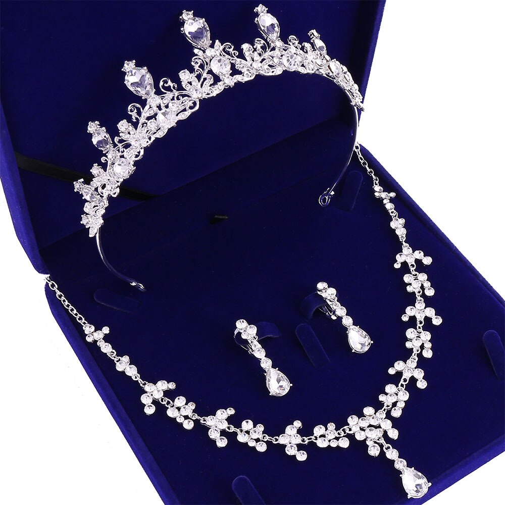 Set di gioielli da sposa con goccia d&#39;acqua in cristallo barocco Set di orecchini con corona di diademi di strass per Set di gioielli da sposa Dubai