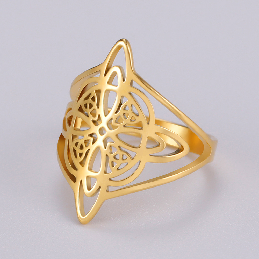 LIKGREAT bague noeud de sorcière pour femmes hommes creux en acier inoxydable bagues celtique Vintage amulette Protection Couple bijoux: 7 / Vin Rouge