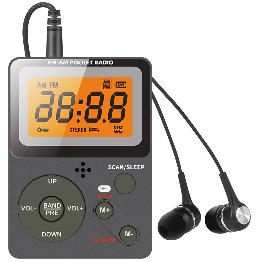 Digital Radio, FM/AM, 2 Band Stereo Music Receiver, Portable Pocket Radio with Headphones, LCD Screen, 2xAAA Dry Battery Powered: Black