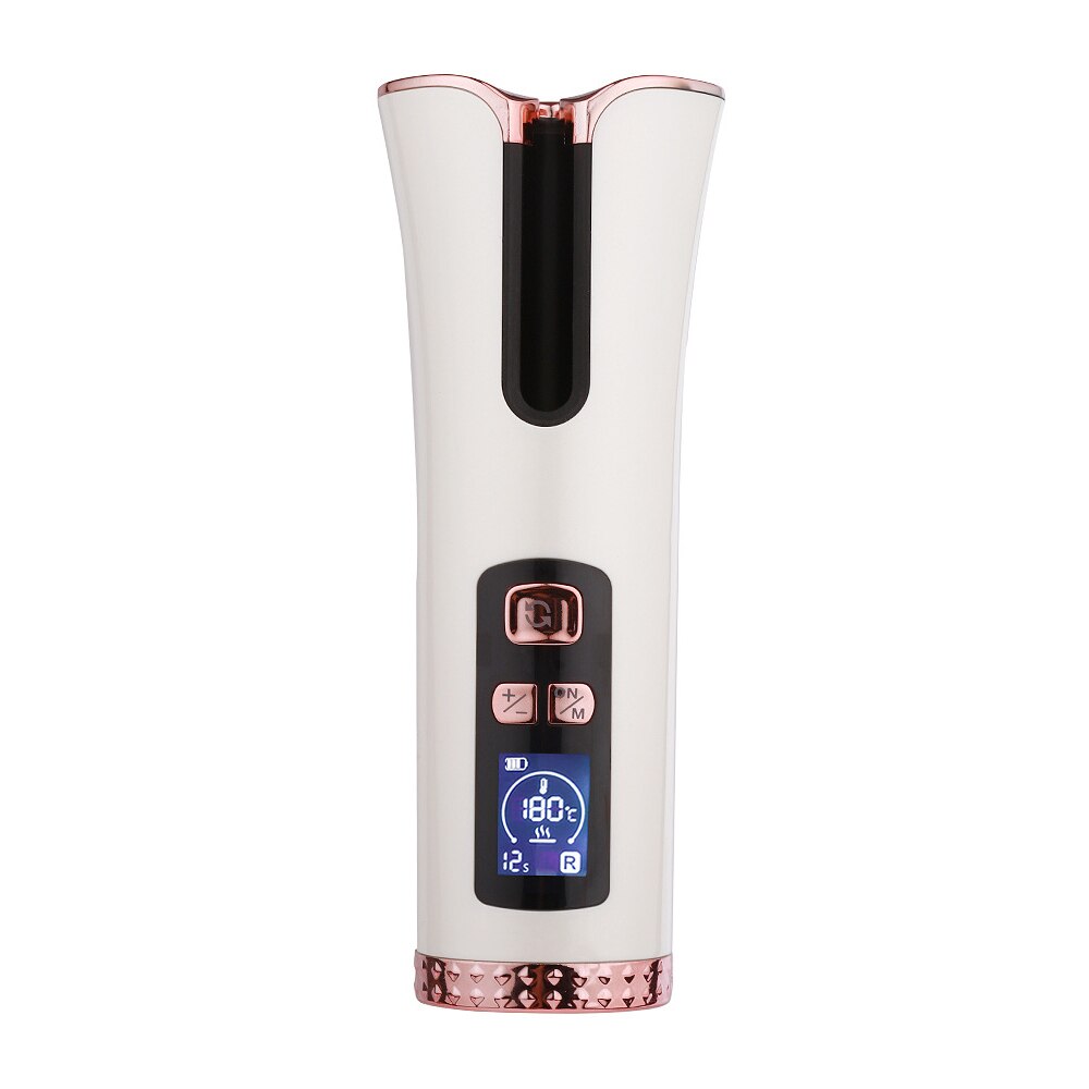 Rizador de pelo automático inalámbrico, rizador de aire recargable por USB para rizos y ondas, rizador rotatorio de cerámica con pantalla LCD: 01
