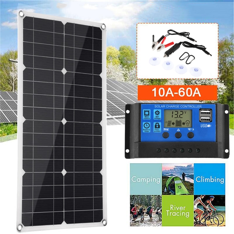 100W Solar Panel With Controller 18V Dual USB Port Outdoor Portable Battery Charger For Mobile Phone Car Yacht RV Light Charging