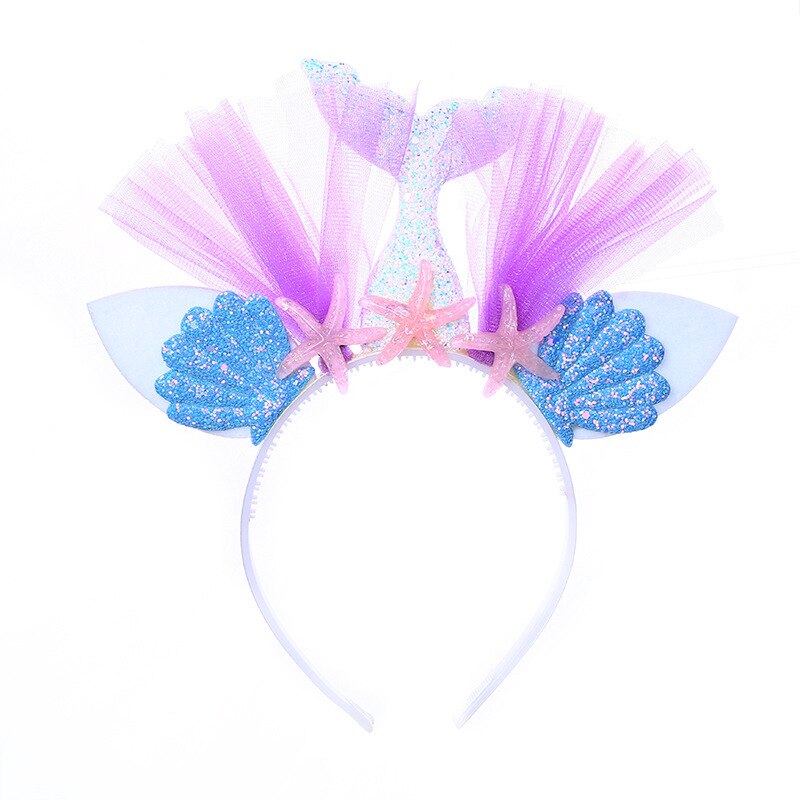 Lille havfrue kostume tilbehør piger hovedbøjning havfrue hale hovedbeklædning børn skinnende paillet skal prinsesse dress up hårbånd: B