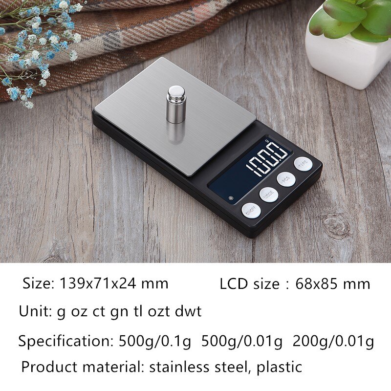 500g/0.1g 200g/0.01g Digital Scale Balance Weighing Scale Electronic kitchen scale with tray Stainless Steel Jewelry 40% off