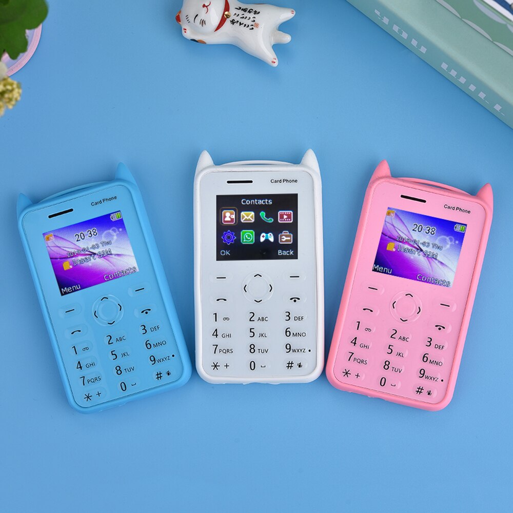 AEKU A5 dessin animé enfant carte téléphones portables avec 1.77 pouces Bluetooth musique faible rayonnement plus petit étudiant Push-botton téléphone portable