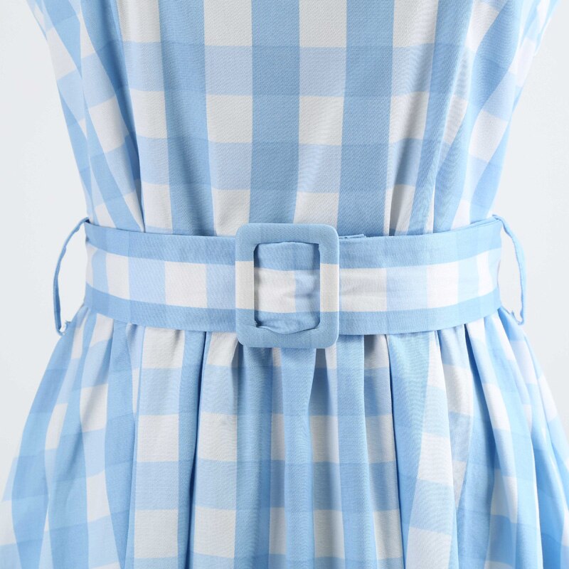 Tonval Blue Plaid Summer Dress Women Gingham Cap S... Grandado Tonval Blue Plaid Summer Dress Women Gingham Cap S... Grandado