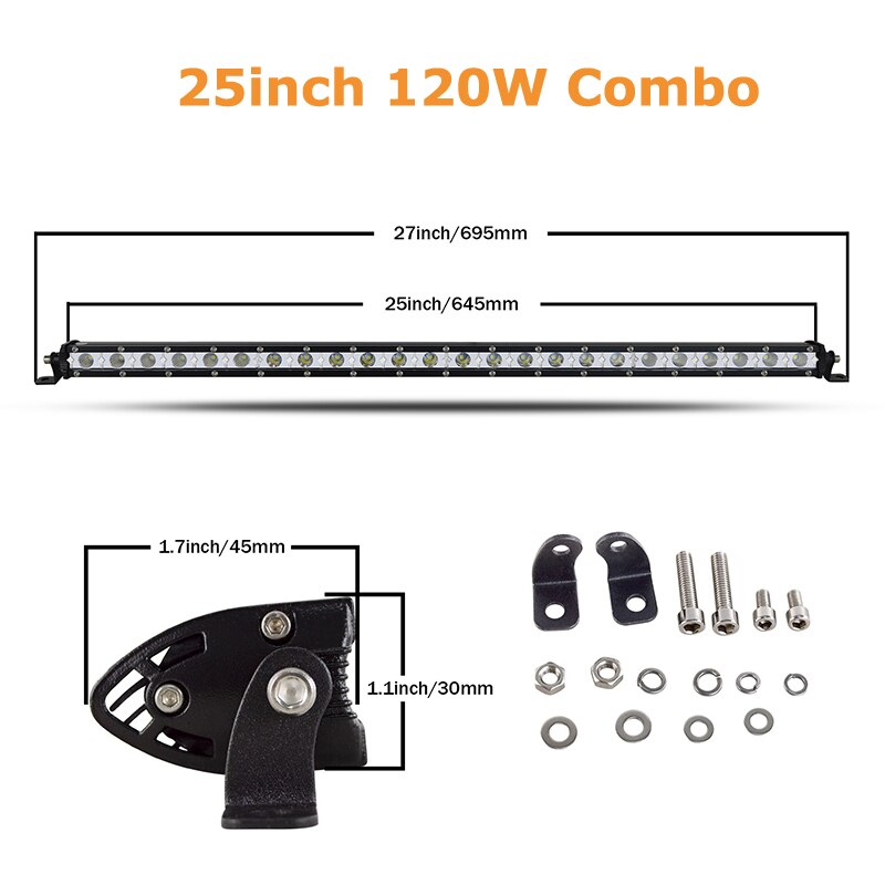 7&quot; 13&quot; 20&quot; 25&quot; 32&quot; 38&#39;&#39; Straight Slim LED Light Bar Single Row 60W 90W 120W 150W 180W For SUV 4WD ATV Off Road LED Work Light: 25inch Combo Beam