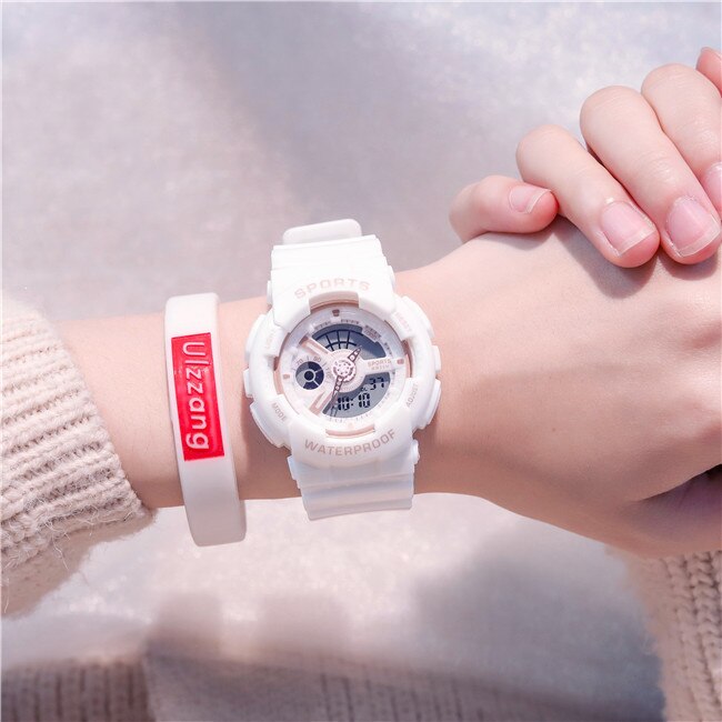 Unieke dameshorloges, wit dames sporthorloge, waterdicht, dual time led digitaal horloge voor meisjes en jongens, trendy