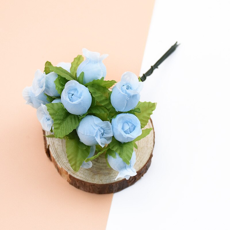 12 uds/paquete de seda artificial mini capullo de rosa cabeza de flor DIY ramo de flores caja de scrapbooking boda decoración de en casa