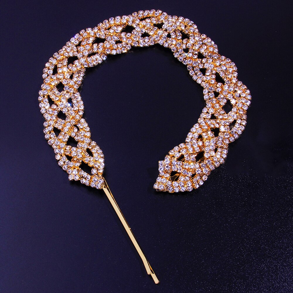 Strass Kette Lange Haar Clips Stirnband Schmuck für Frauen Persönlichkeit Indische Hochzeit Haar Kamm Kette Braut Dekoration: gold-farbe