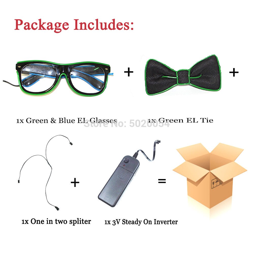 Juego de pajarita brillante con gafas EL combinadas de colores dobles para iluminar los lazos de los hombres gafas de sol luminosas Led brillantes para Halloween: Color-D