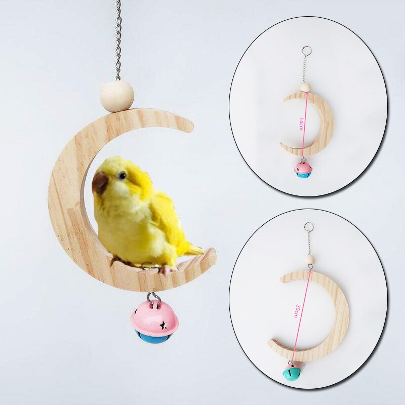 Vogel Schommel Maan Vormige Natuurlijke Houten Grappige Kralen Vogels Swing Stand Papegaai Swing Baars Met Bell Huisdier Opknoping Speelgoed Benodigdheden