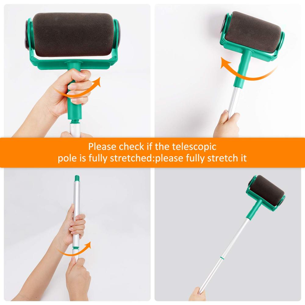 2 set Seamless Paint Runner Pro Roller Brush Handle Tool Flocked Edger Office Wall Painting Roller Paint Brush Set Paint Roller