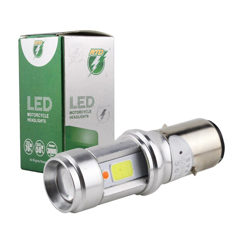RTD E01C Motorcycle LED Bulbs BA20D S2 Headlight Dual Beam 12W 1200LM For Scooter Moped Plug and Play 3 Sides COB
