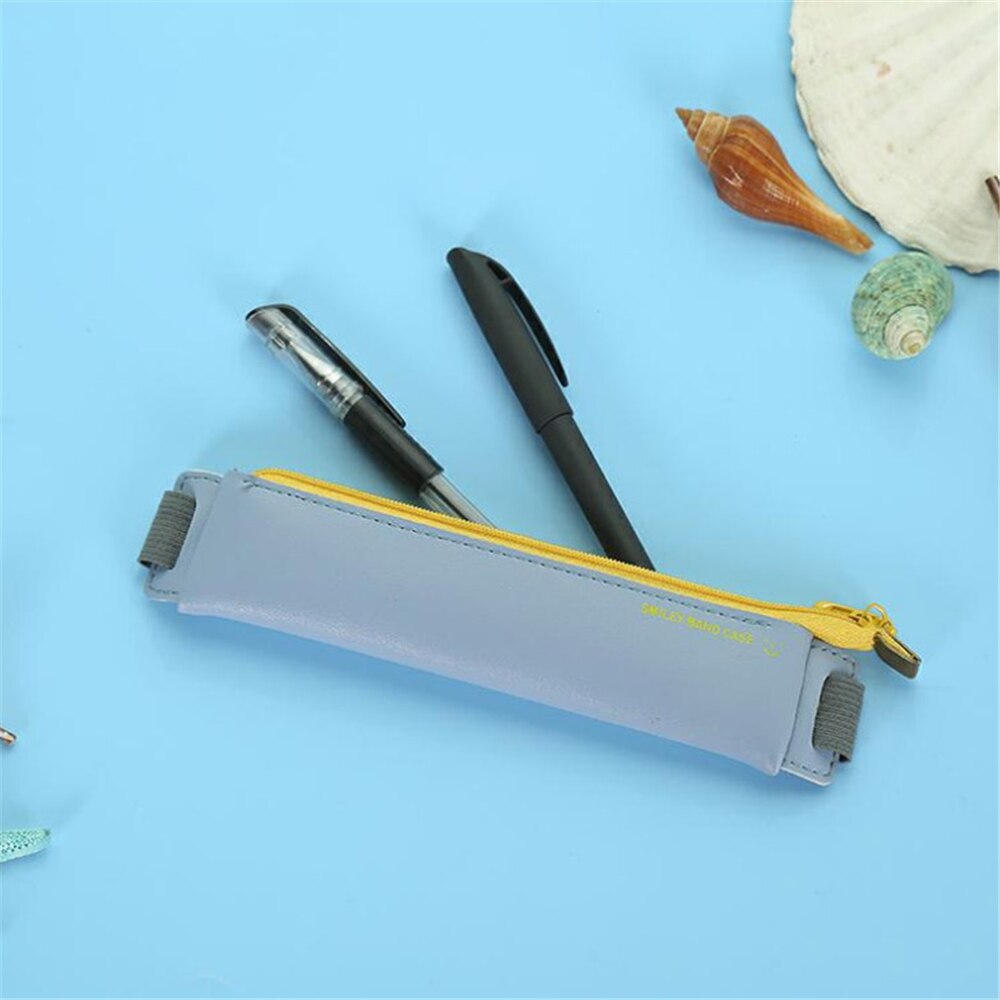 Handgemaakte Pu Lederen Mini Pen Zak Milieuvriendelijke Elastische Boek Etui Pen Bag Pouch Voor Briefpapier Levert Cosmetische Tas: blue