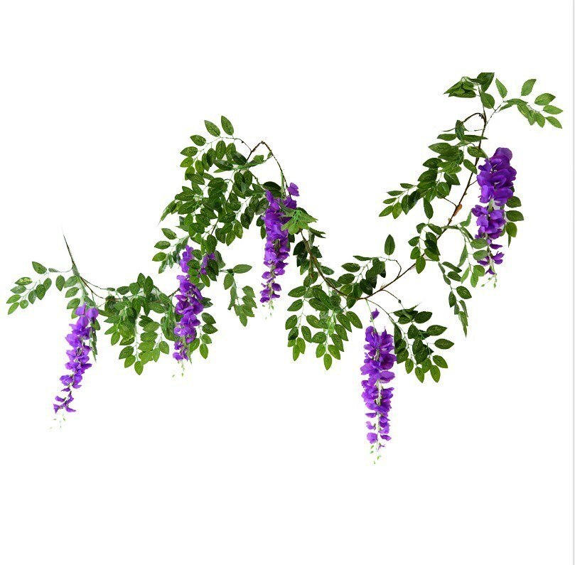 2M Wisteria Kunstbloemen Wijnstok Krans Bruiloft Boog Decoratie Nep Planten Gebladerte Rotan Trailing Faux Bloemen Klimopmuur