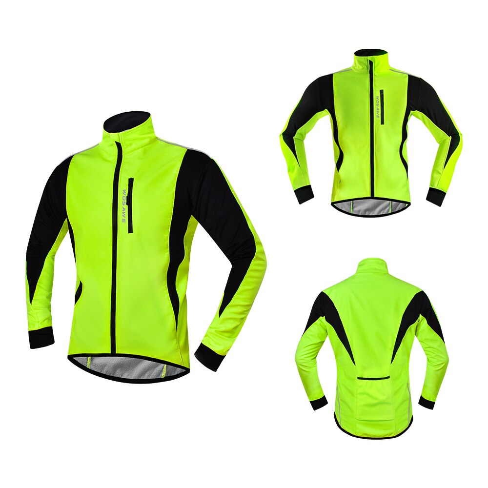 Wolfbike warming-up winter fietsjack heren dames slim fit winddicht waterdicht reflecterend mtb fietsjas fietssportjacks: Groente / M