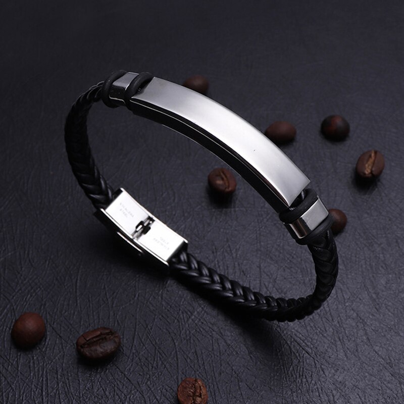 Neue Punk Schwarz flechten Seil Männer Armbinde Armreifen für Frauen Schmuck Schnalle 3 Farben Edelstahl Charme Armbinde: silberfarbe-2