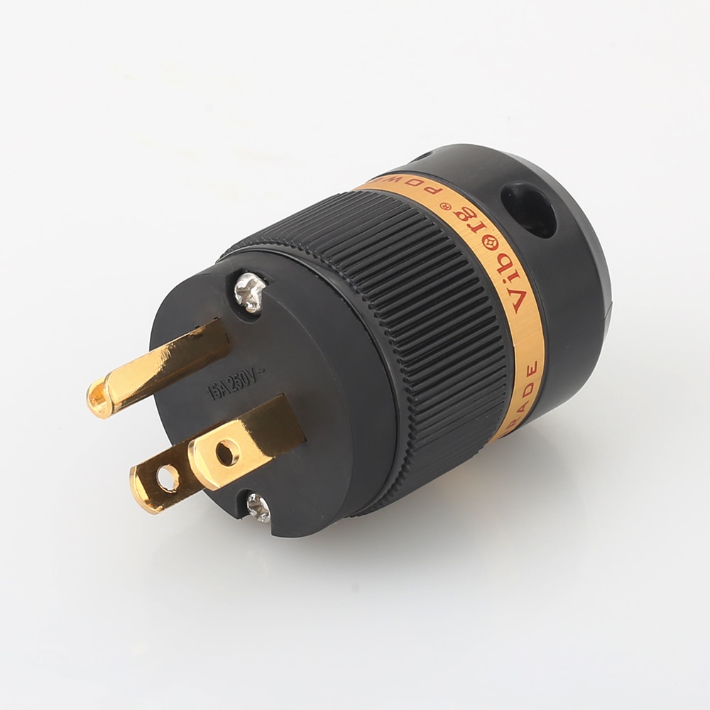 Viborg VM501G Pure Copper Gold Plated US AC Power Plug Connector for Audio DIY Mains Power Cable