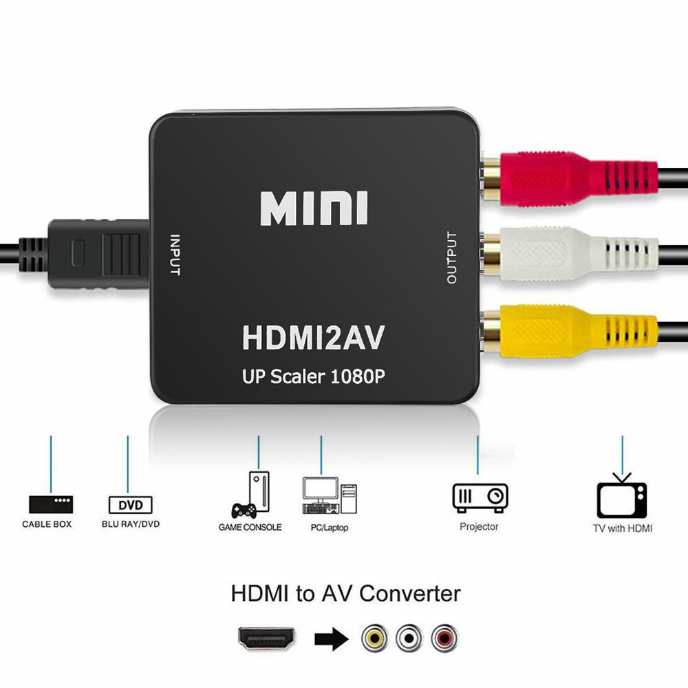 Mini hd-videomuunnin hdmi-rca-av cvsb lr-video 1080p hdmi-av-tuki ntsc pal-lähtö hdmi-av-skaalauskytkinsovitin