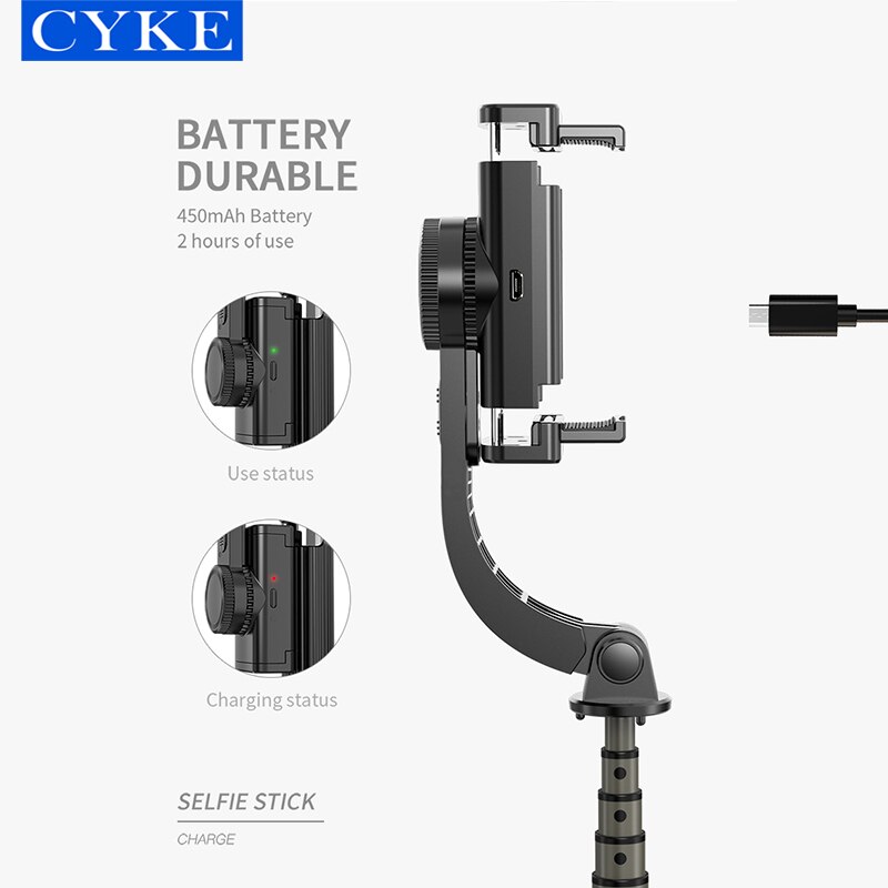 CYKE L08 Anti-shake Stabilizer Extendable Bluetooth Selfie Stick Mobile Phone Stand Lightweight Single-axis for phone gimbal