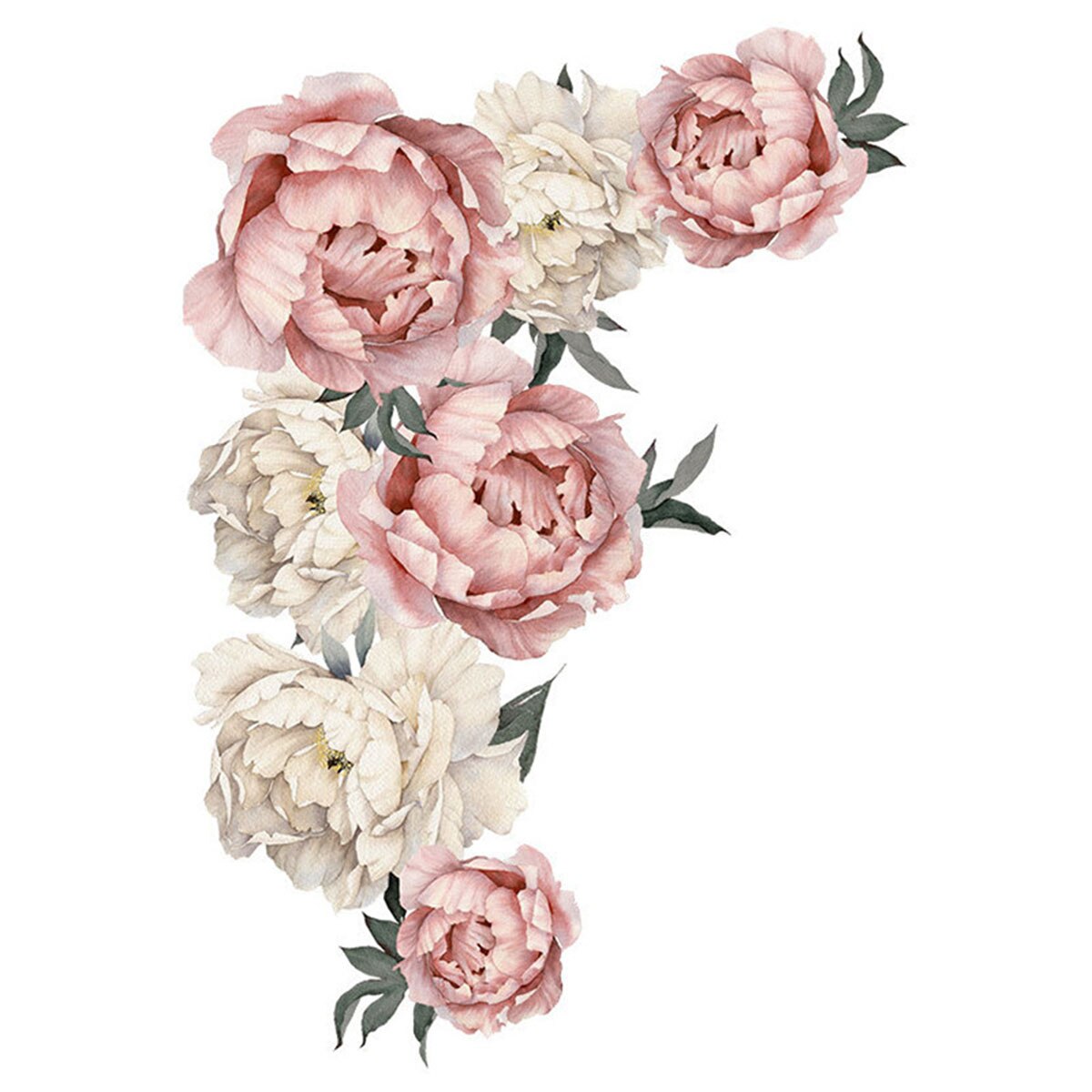 Autocollant mural pour pépinière en Rose de pivoine, autocollant décoratif pour chambre d'enfant, décoration pour la maison, amovible et étanche: A1-2PC