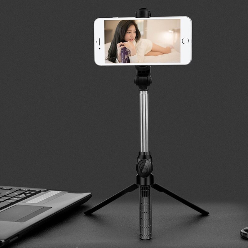 Telefon selfie stick bluetooth stativ smarttelefon roterbar selfie stick monopod palo selfie tripod trepied tripie telefon stativ: Svart