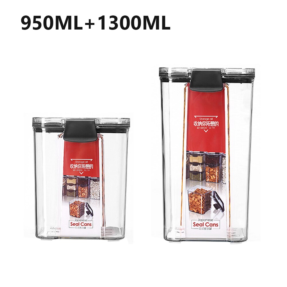 Box Multigrain Cereal Containers Airtight Pantry Pasta Kitchen With Lid Food Storage Container Plastic Transparent Sealed Cans: 950-1300