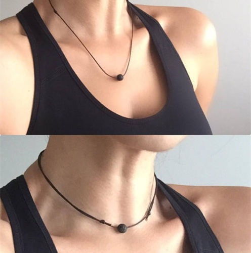 Charm Zwarte Lava Steen Kettingen Etherische Olie Diffuser Rock Kralen Hanger Kettingen voor Mannen Vrouwen Chokers Sieraden