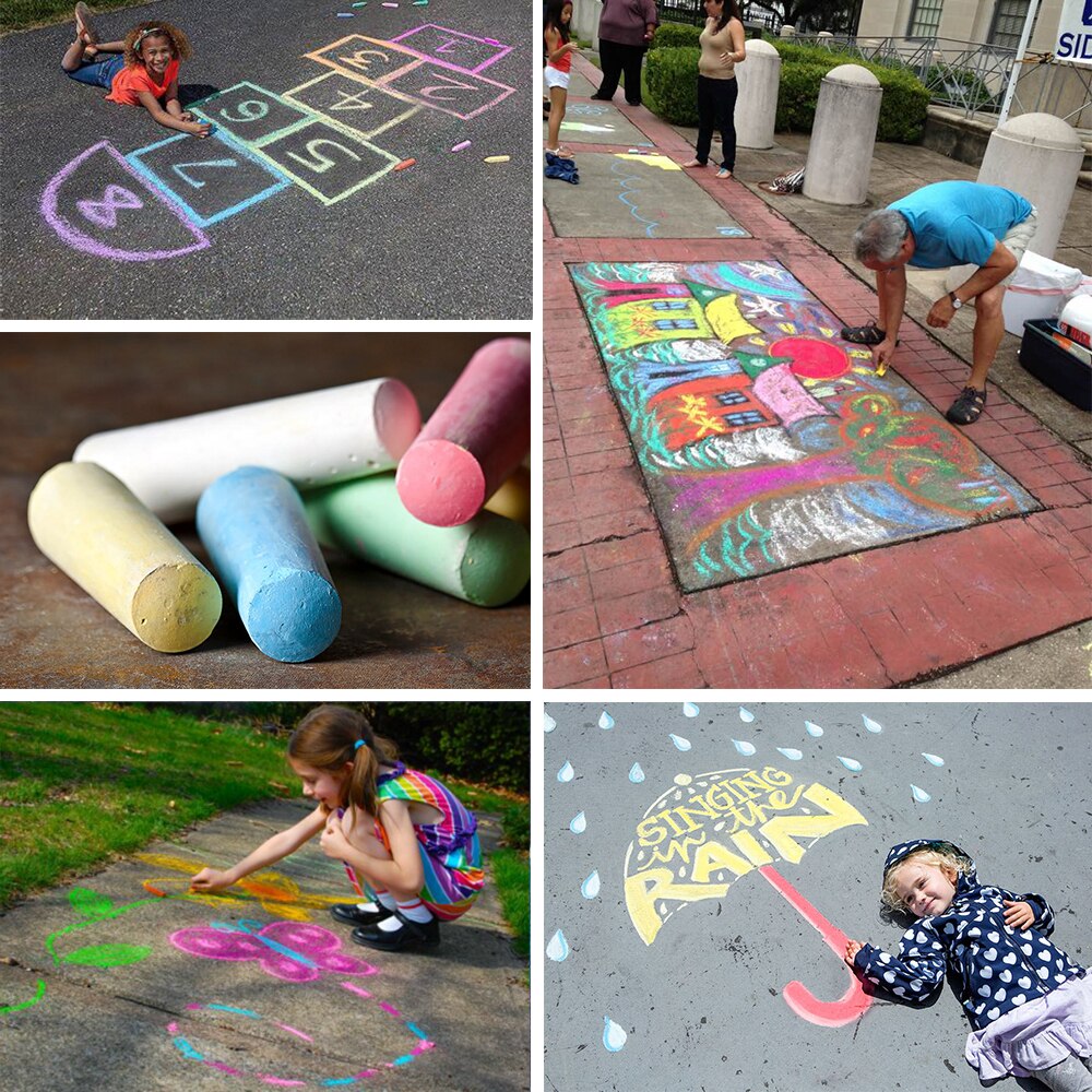 Jumbo Chalk Durable 20 Pcs/Box Sidewalk Chalk Bright Colors Dust-free Chalks for Street Chalkboards Playground