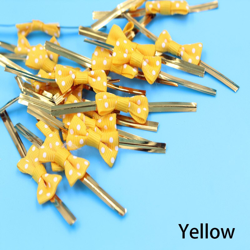 100Pcs DIY Bow Tie Wrapping Golded Wire Bowknot Binding Wire Lollipop Candy Packaging Bags Fastener Sealing Fixed Ties: Yellow