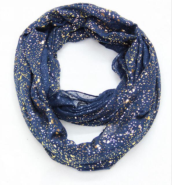 nueva europea Negro Azul Marino rojo anillo bufanda brillante bronceado dorado punto infinito Hijab bufandas Snood para damas: Azul marino