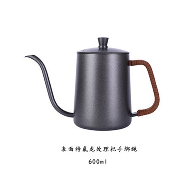 Stainless Steel Coffee Pot Coffee 600ml Moka Pot Long Mouth Coffee Kettle Hand Punch Pot for Drip Coffee Maker Lid Drip Teapot: 600ML with Tie Rope