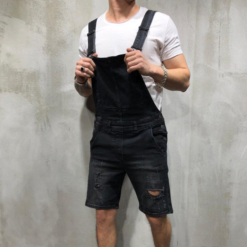 Pantalones cortos holgados a la para hombre, petos vaqueros rasgados para hombre, petos vaqueros informales para hombre, pantalones cortos hasta la rodilla