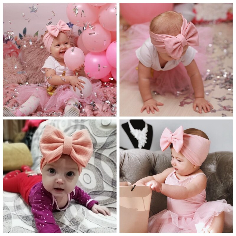 groß Bowknot Baby Mädchen Stirnband Einfarbig Elastische Stirnbänder Haar Bands Für Mädchen freundlicher freundlicher Turban Baby Haar Zubehör