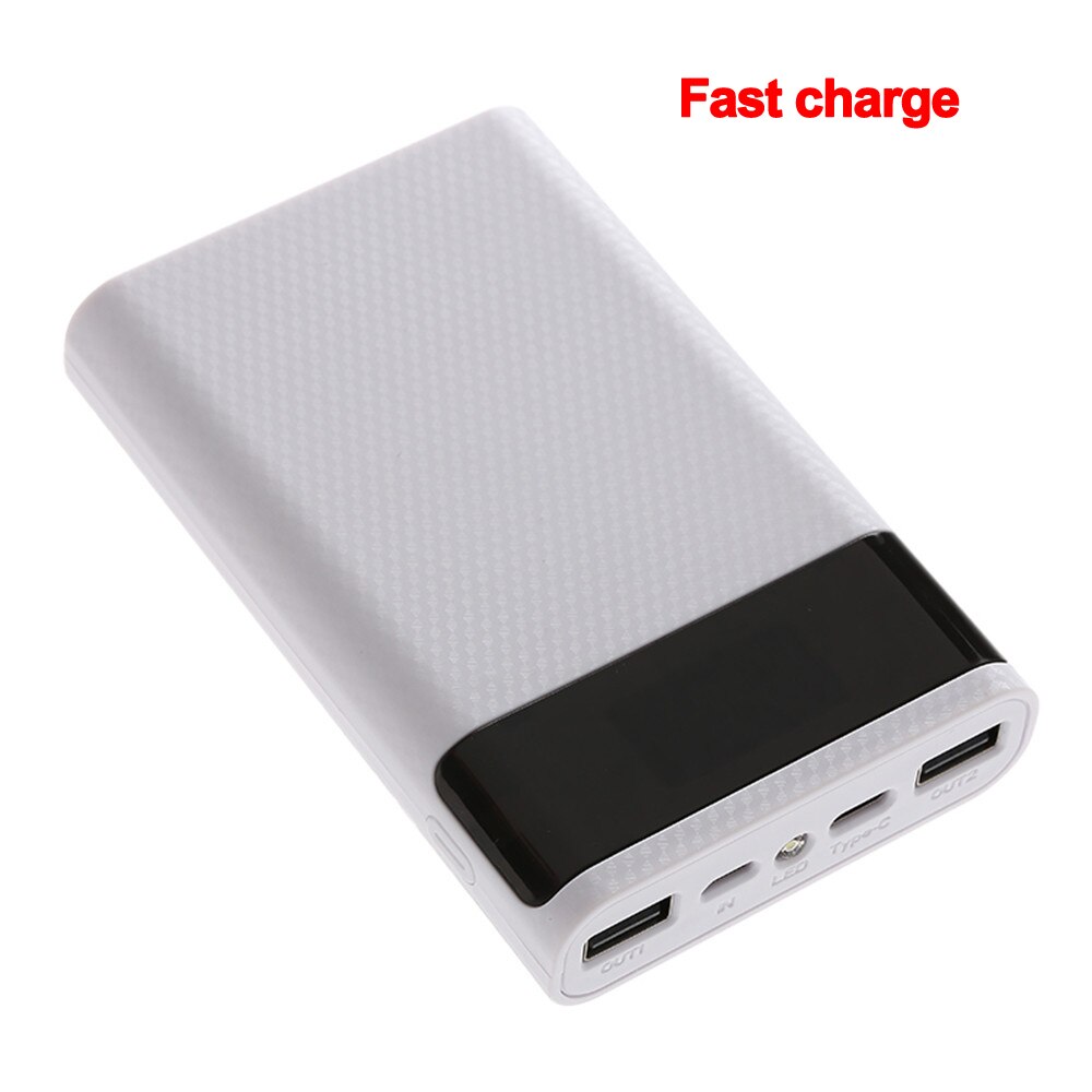 Qc 3.0 Snelle Lading Dual Usb Type C Power Bank Case Diy 4X18650 Mobiele Telefoon 15000Mah batterij Opbergdoos Zonder Batterij: White QC