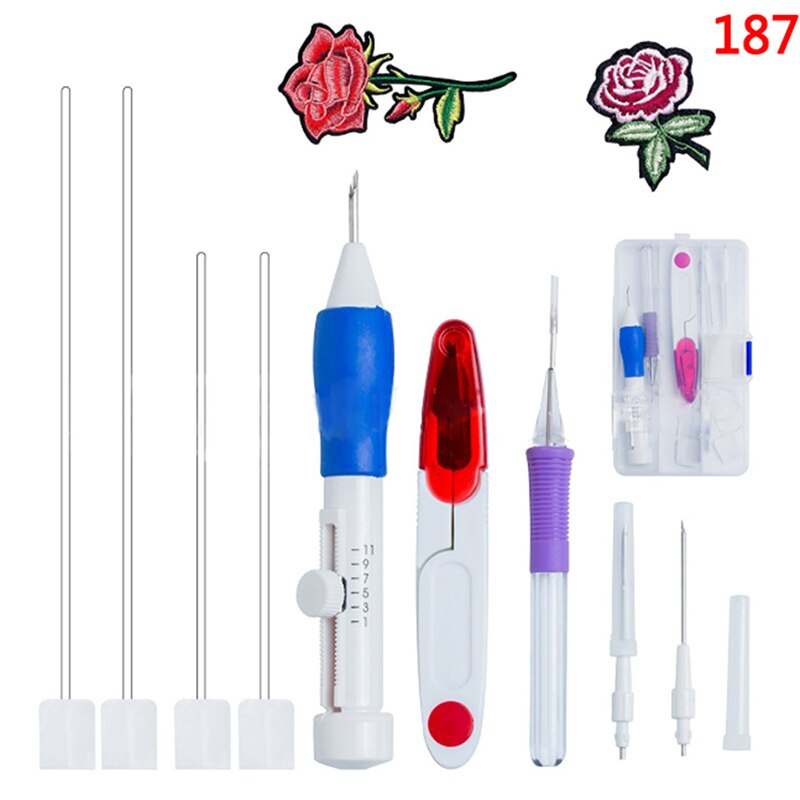 Embroidery Starter Kit Full Set Magic Embroidery Pen Punch Needle Hoops Threads Stitching Punch Pen Set Craft Tool For Beginner
