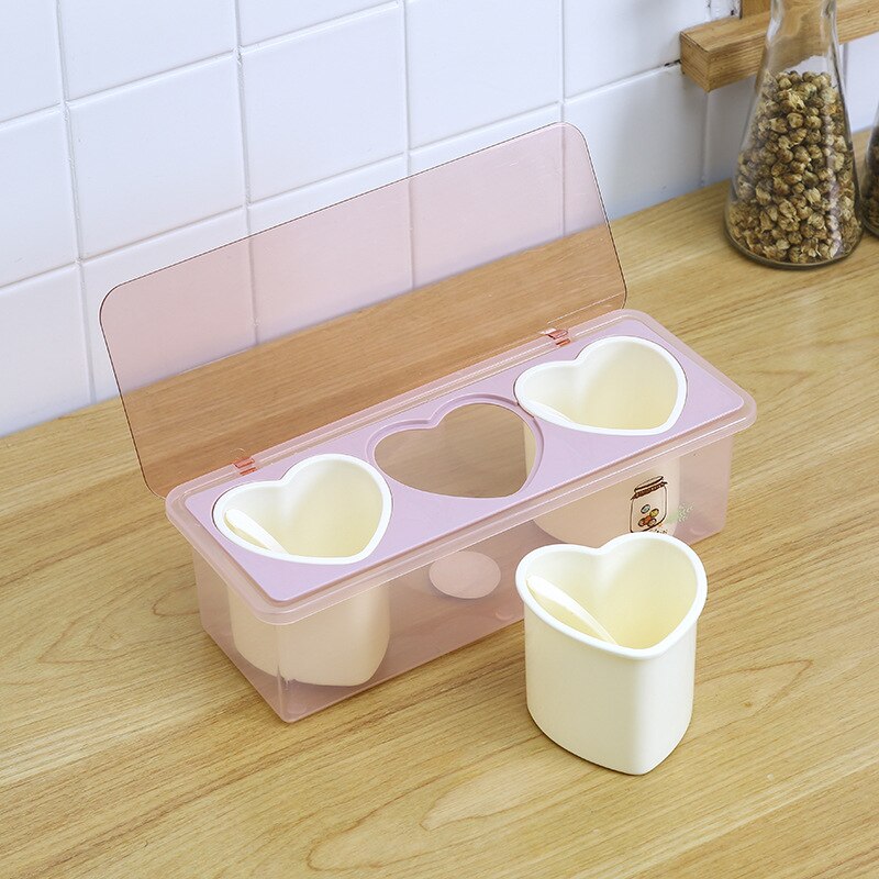 Kitchen Spice Box British Household Pepper and Salt Grid Chili Powder Durable Heart-shaped Simple Spice Jar Kitchen Accessories