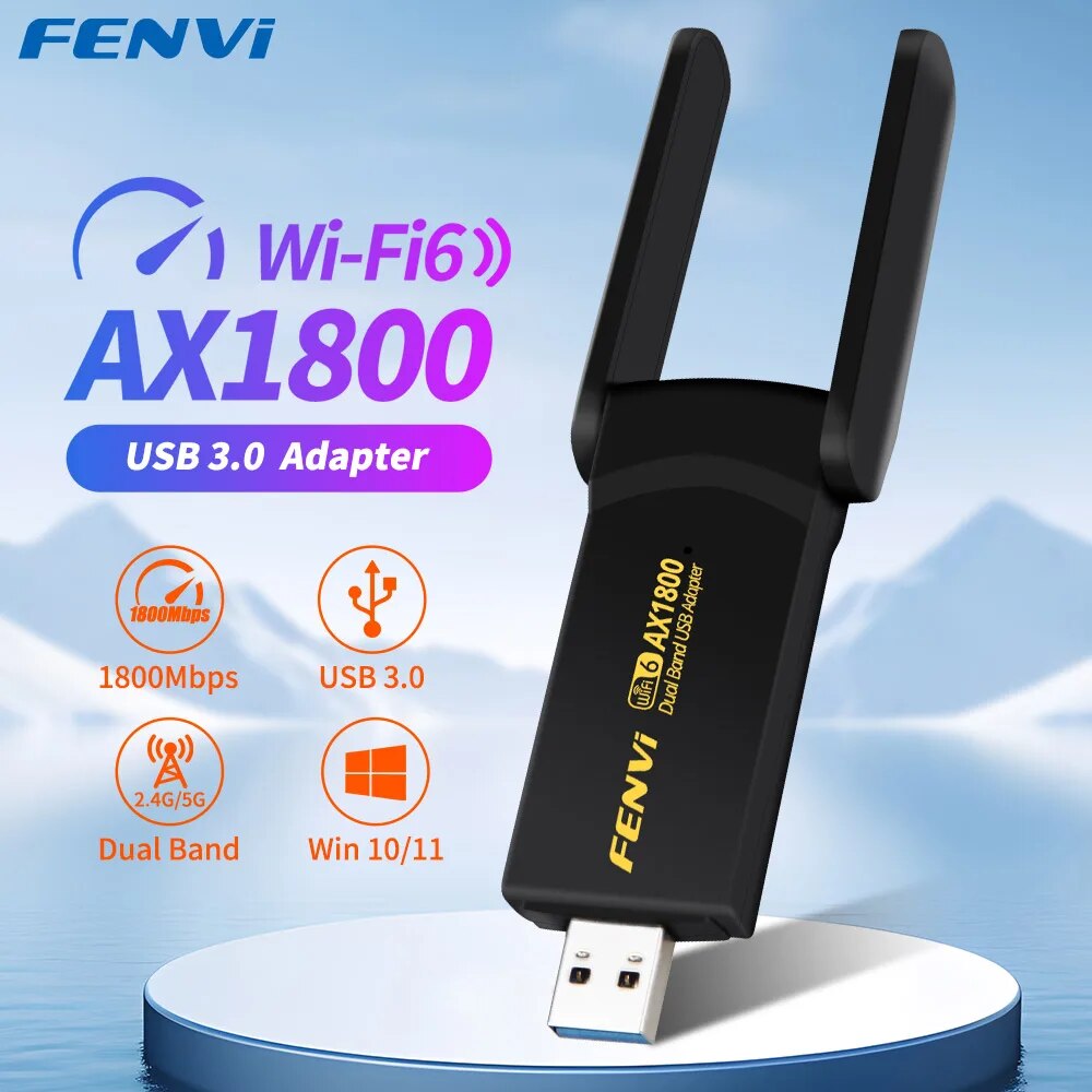 FENVI 1800Mbps WiFi 6 USB Adapter Dual Band 2.4G/5Ghz Wireless WiFi Receiver USB 3.0 Dongle Network Card For Laptop PC Win 10/11: Default Title