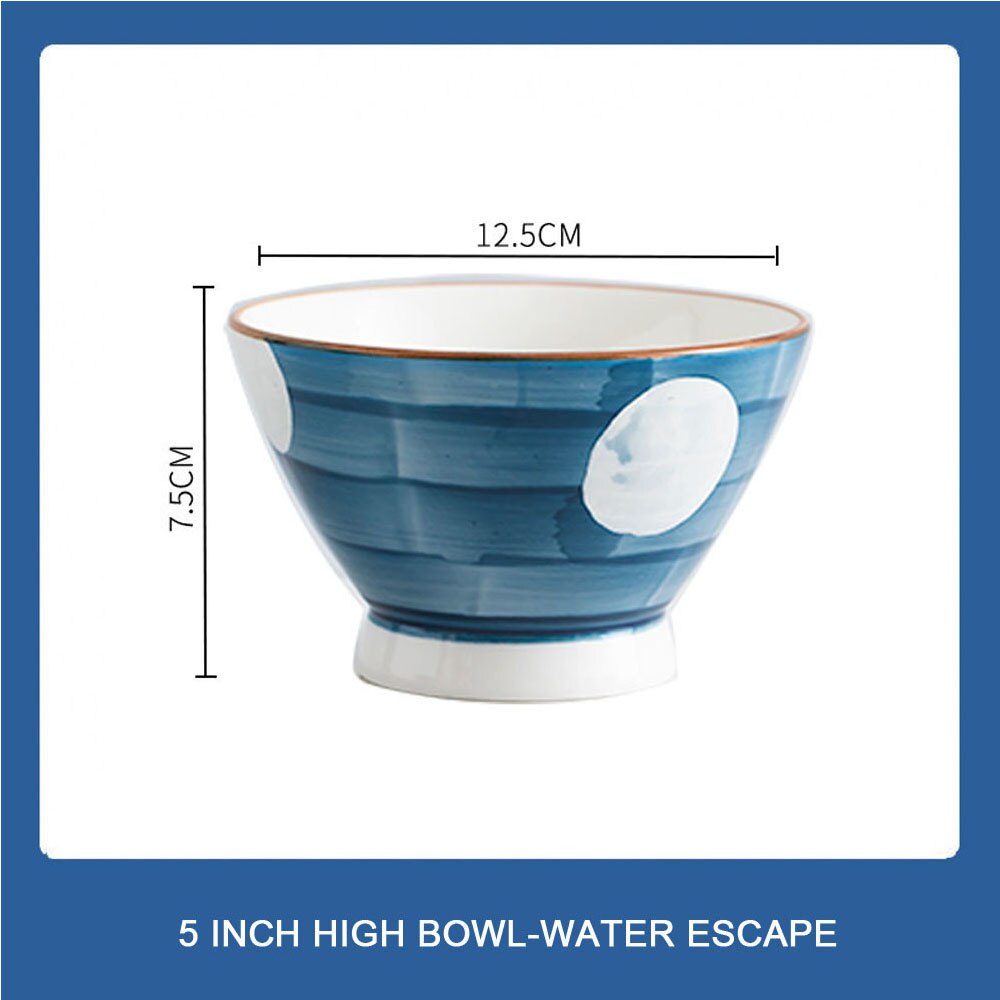 Japanse Ramen Kom, Keramische Kom, Servies, Hoge Voet Hoed Kom, Grote Soepkom, thuis Netto Blauw En Wit Porselein: Water Escape