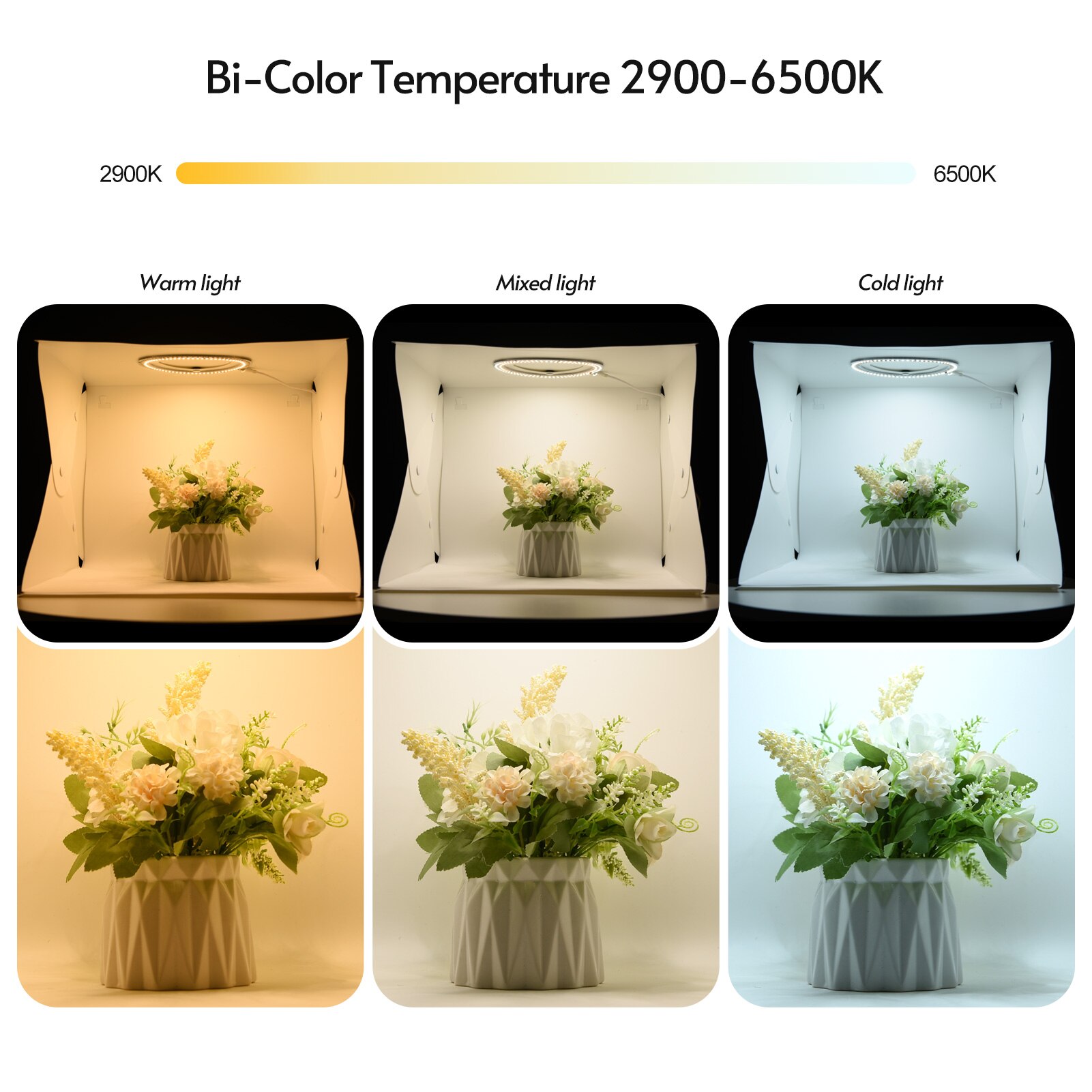 Boîte à lumière de Studio Photo pliable, tente, 3 Modes d&#39;éclairage, éclairage annulaire LED avec 6 couleurs d&#39;arrière-plan pour la photographie de produits, bijoux